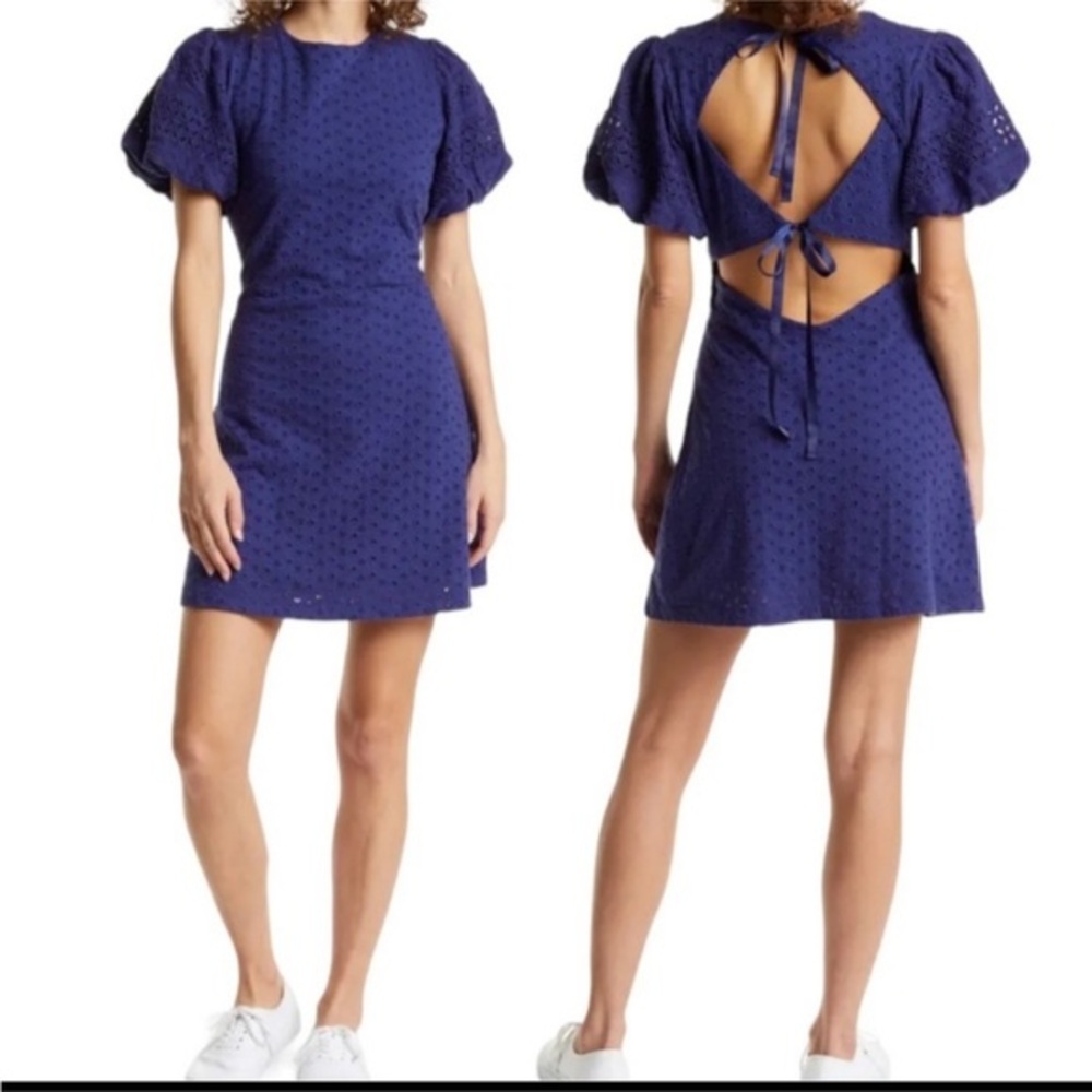 Free People Apricot Rose Puff Sleeve Eyelet Dress Size x large Living Indigo NWT